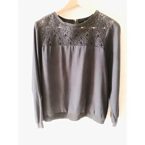 Ann Taylor Black Lace Long Sleeves Blouse Embroidered Lightweight SZ S